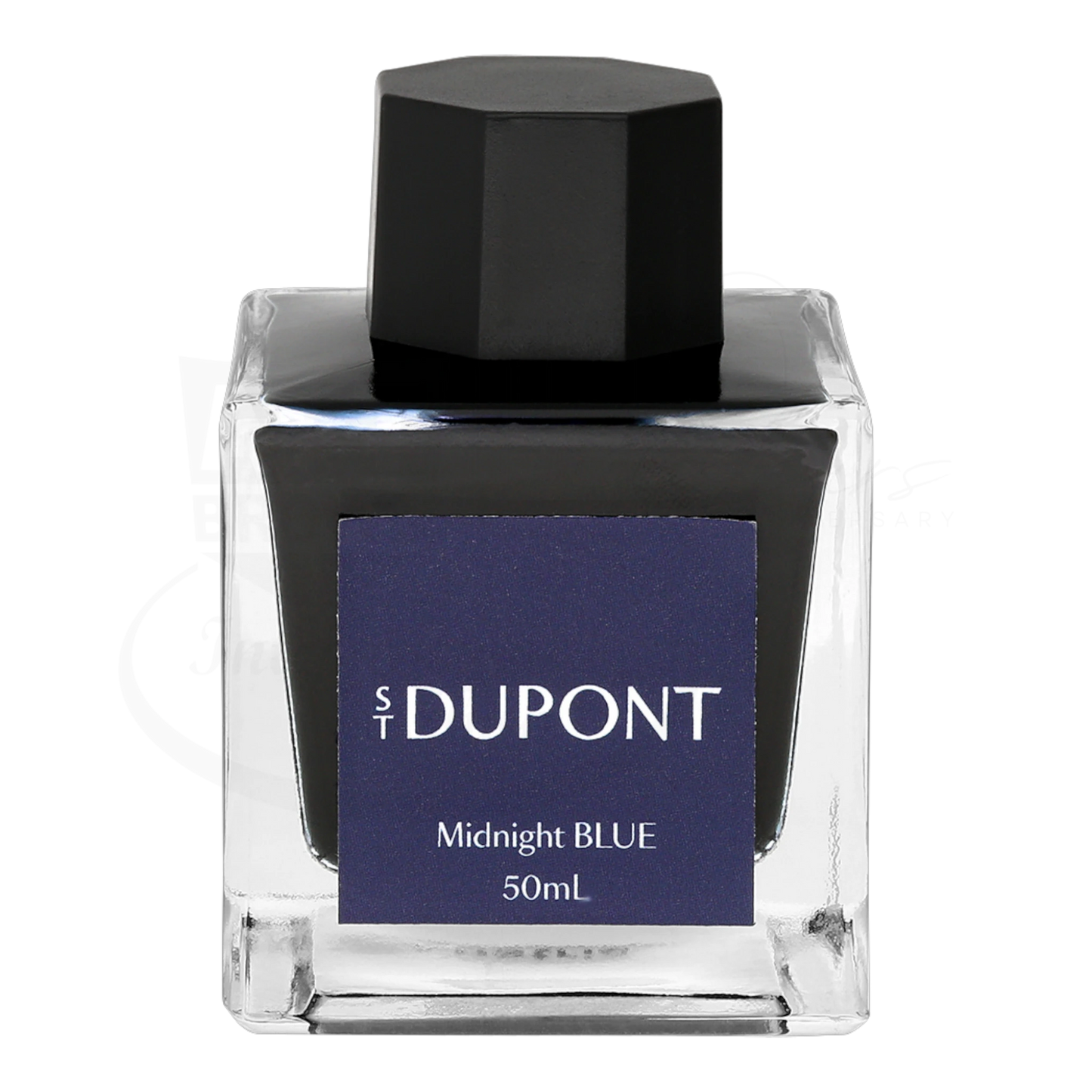 S.T. Dupont Bottled Ink - 50mL glass bottle with black hexagonal cap filled with midnight blue ink