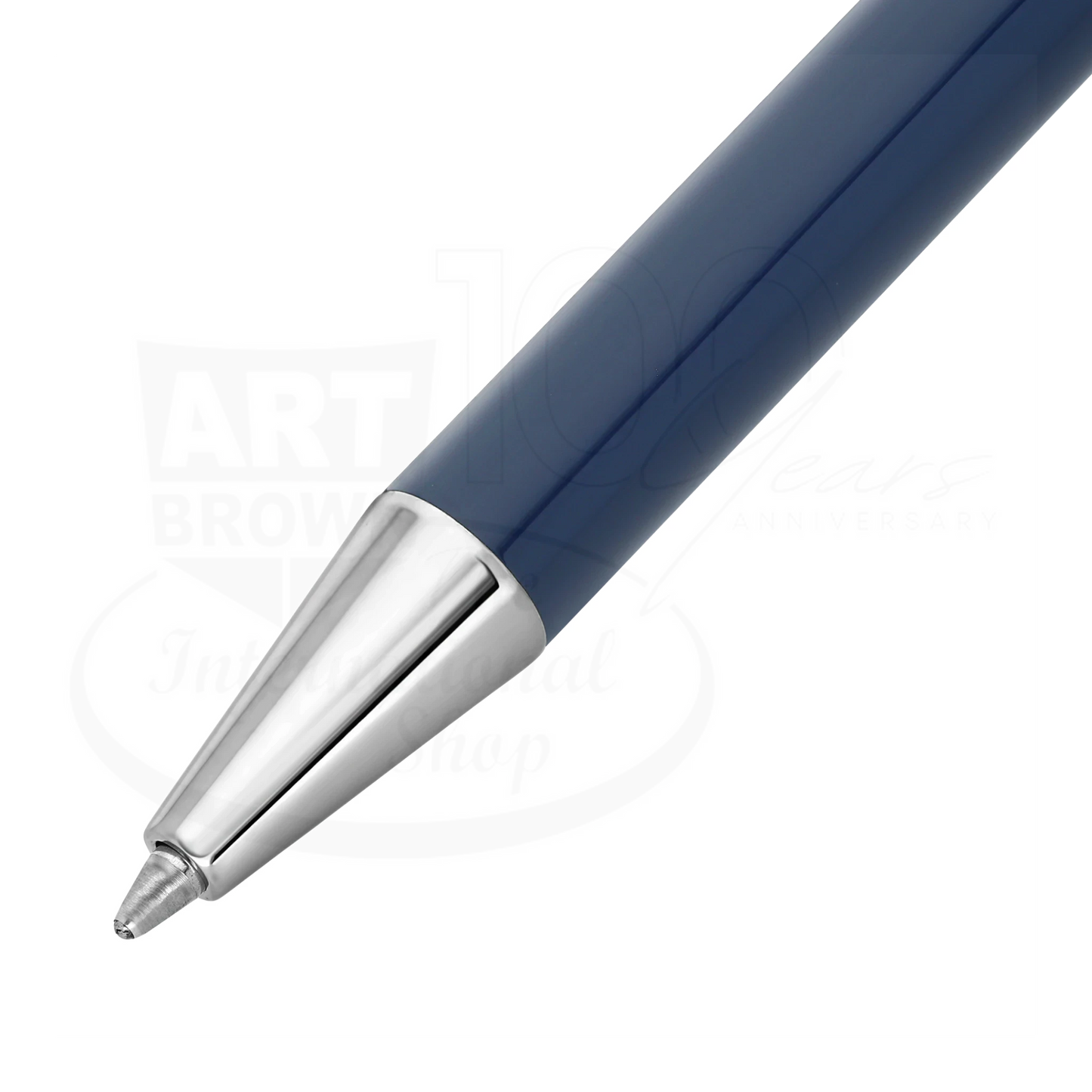 S.T. Dupont Classique ballpoint pen 045077N with palladium accents and deep navy lacquer barrel close-up tip view
