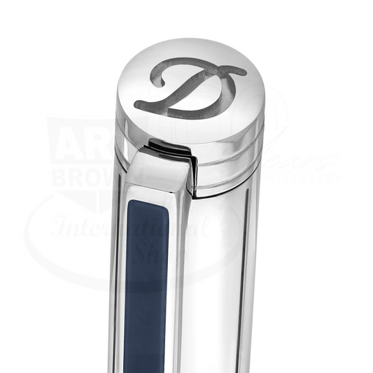 S.T. Dupont New Classique 045077N palladium ballpoint pen cap with navy lacquer inlay and engraved monogram detail