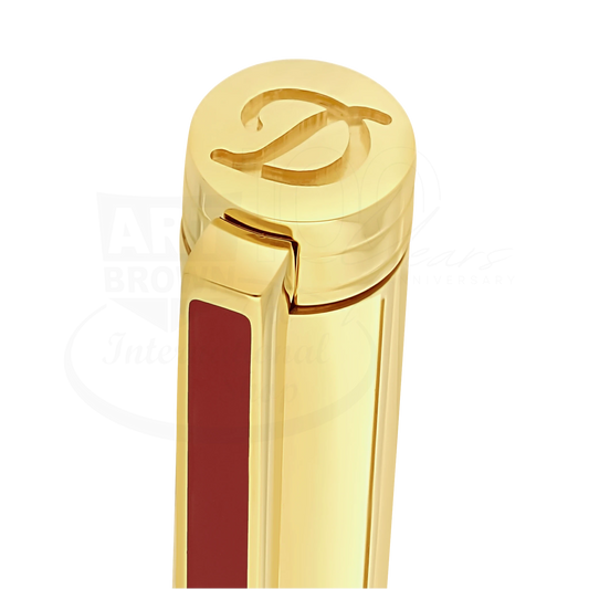 S.T. Dupont New Classique 045078N ballpoint pen clip with red lacquer inlay and polished gold-tone finish close-up