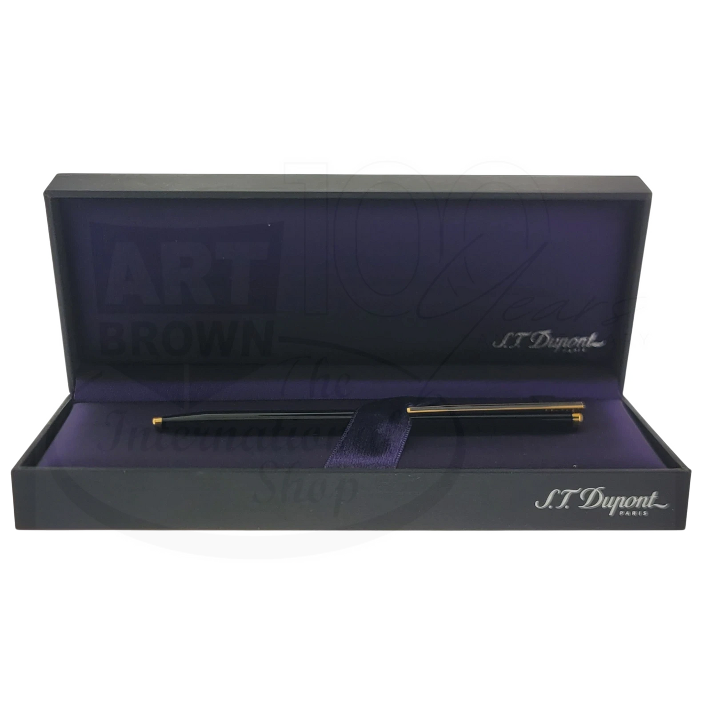 S.T. Dupont Classique ballpoint pen 045290N with black lacquer body and gold trim in branded display box