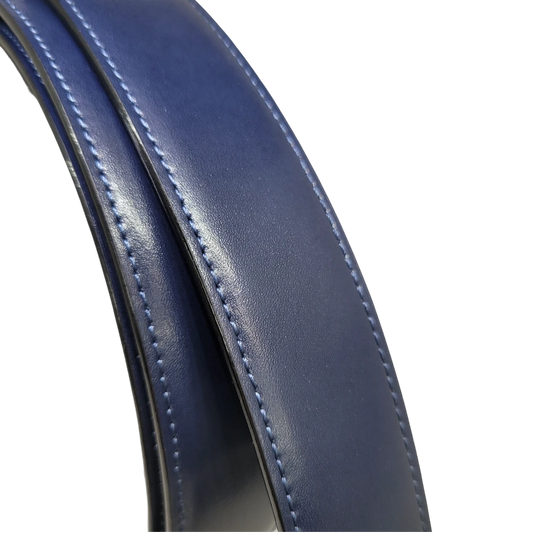 Vintage S.T. Dupont Blue Leather & Palladium Diamond Head Belt, 051061