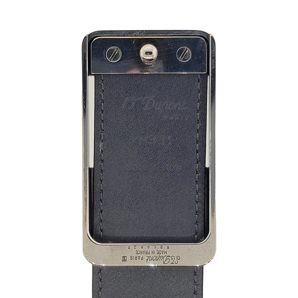 Vintage S.T. Dupont Blue Leather & Palladium Diamond Head Belt, 051061