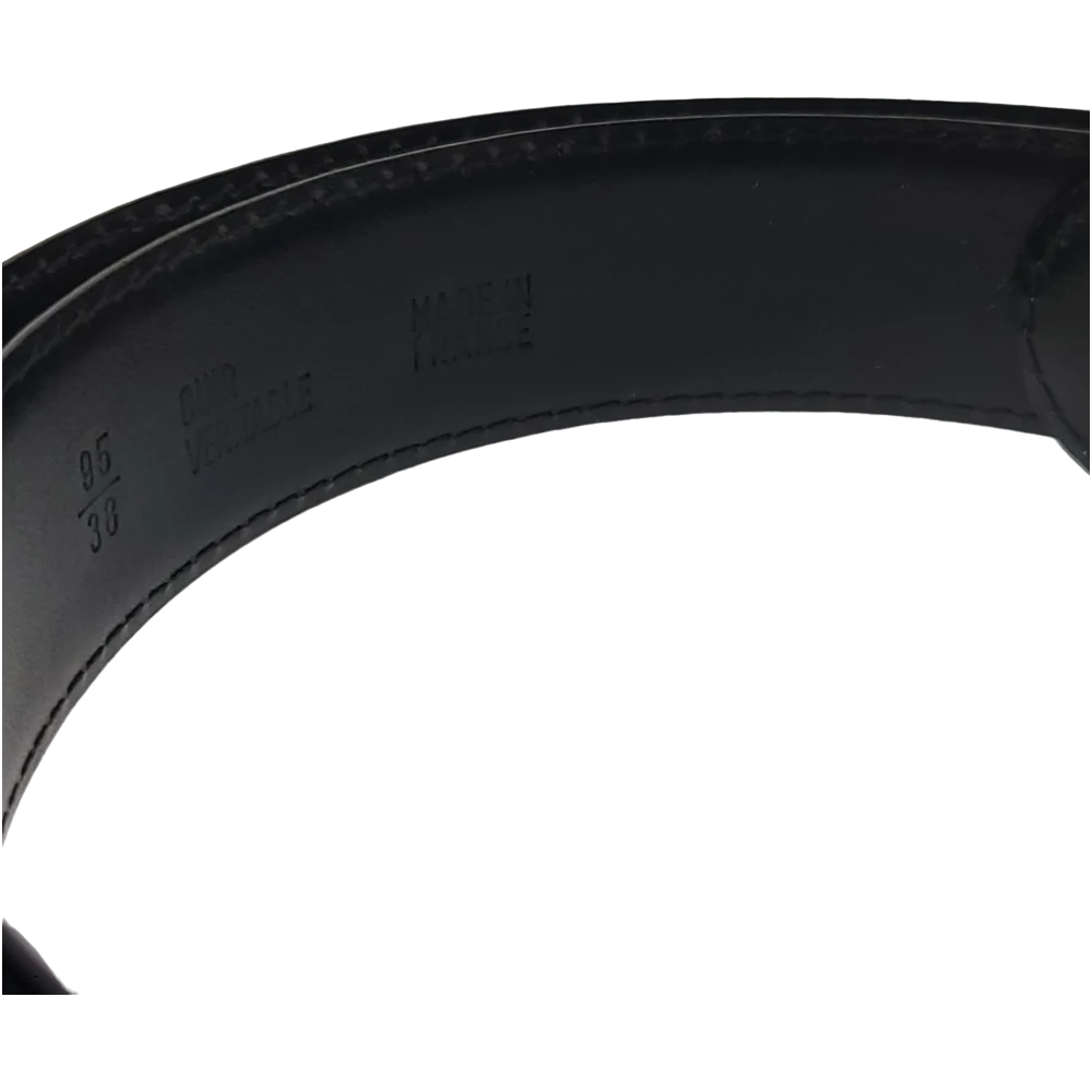 Vintage S.T. Dupont Black Leather & Palladium Diamond Head Belt, 051063