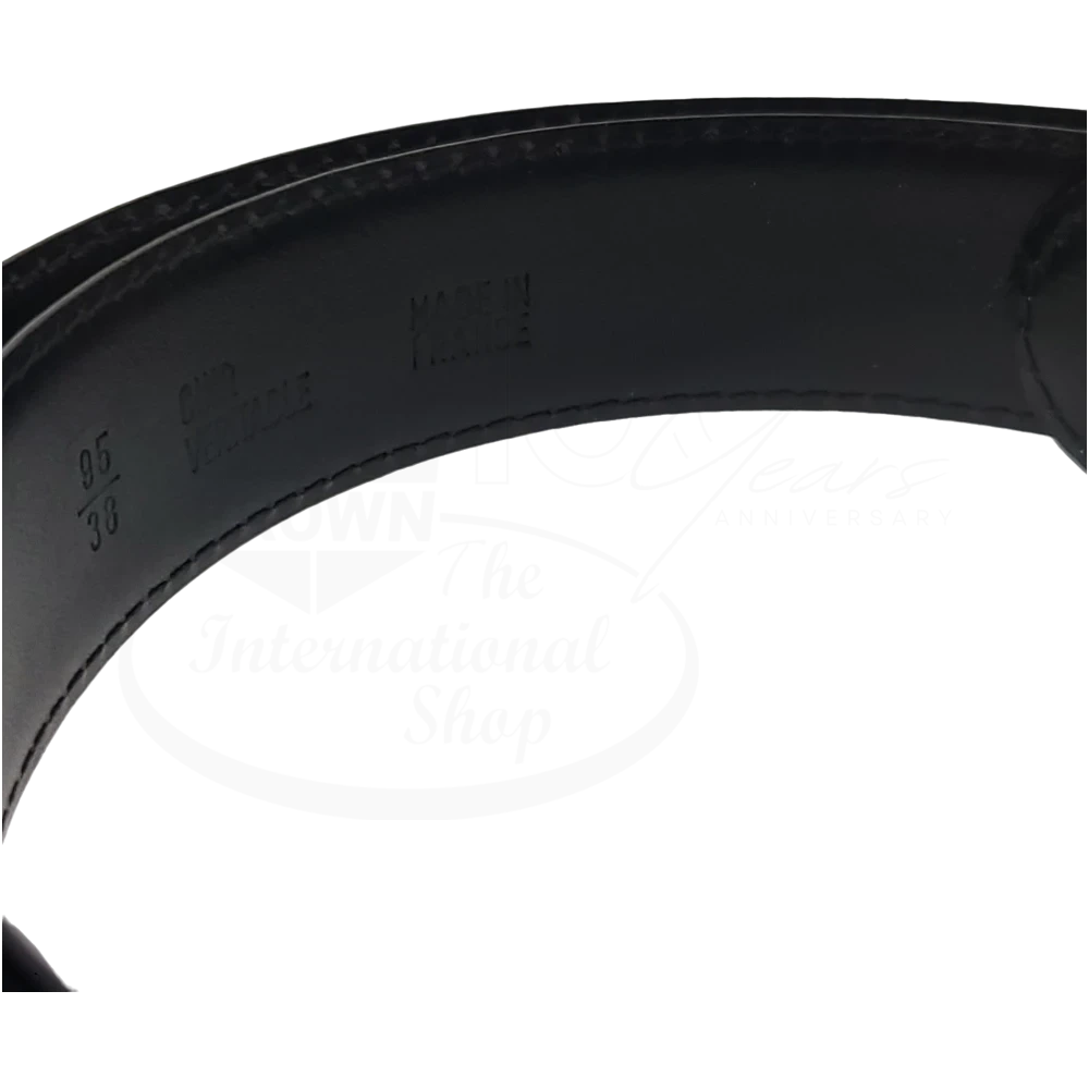 Vintage S.T. Dupont Black Leather & Palladium Diamond Head Belt, 051063