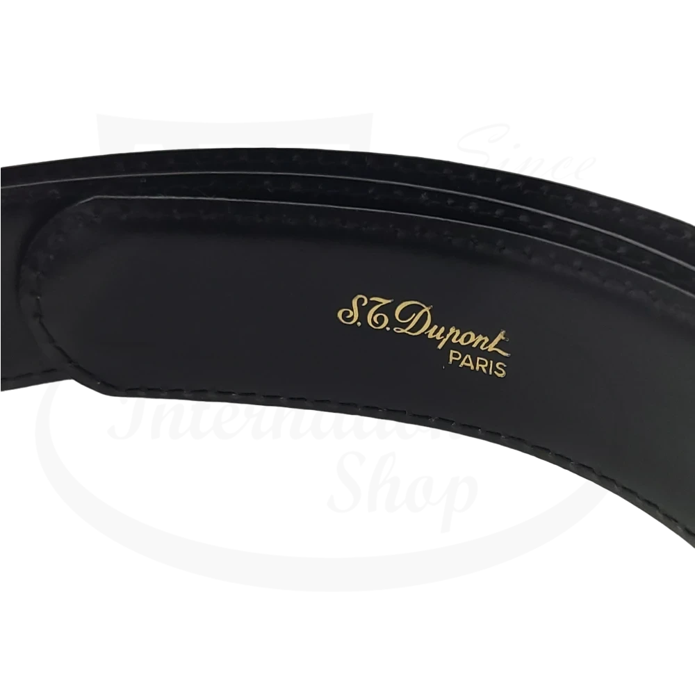 Vintage S.T. Dupont Black Leather & Palladium Diamond Head Belt, 051063