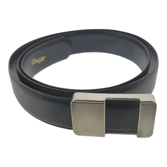 Vintage S.T. Dupont Black Leather & Palladium Diamond Head Belt, 051063