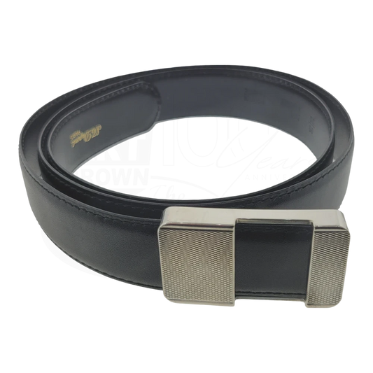 Vintage S.T. Dupont Black Leather & Palladium Diamond Head Belt, 051063