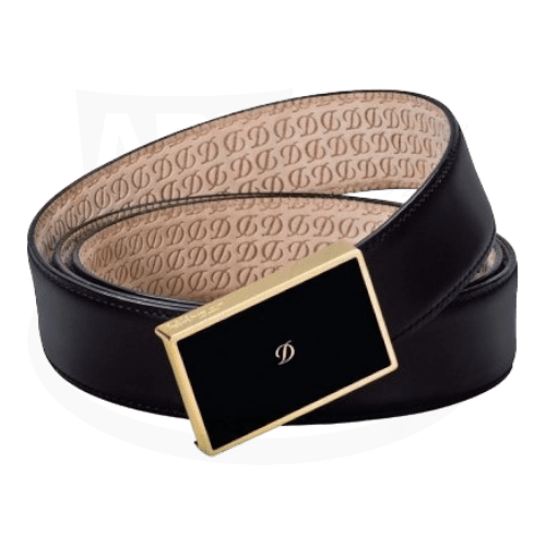 S.T. Dupont Line D Box Belt 051231 black leather with black lacquer and gold buckle, interior "D" logo pattern