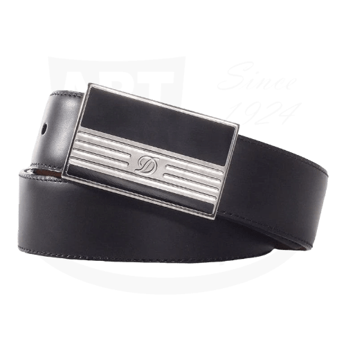 S.T. Dupont Line D Heritage Belt 051241 with black lacquer and palladium buckle, 30mm leather strap