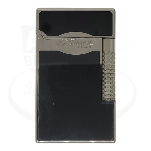 S.T. Dupont Le Grand 023010-D1 black lacquer palladium luxury lighter featuring fluted ignition wheel and distinctive brand engraving on sleek rectangular case