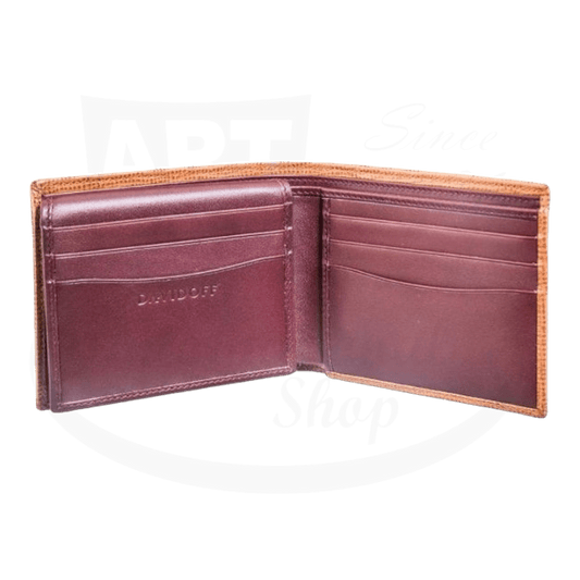 Davidoff Leather Bifold Wallet in Chestnut, 10231, tan leather with 12 card slots and 2 note slots, compact 11x9x1.5 cm design.