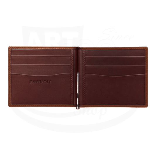 Davidoff Credit Card Holder with Money Clip in Tan Leather, 10235