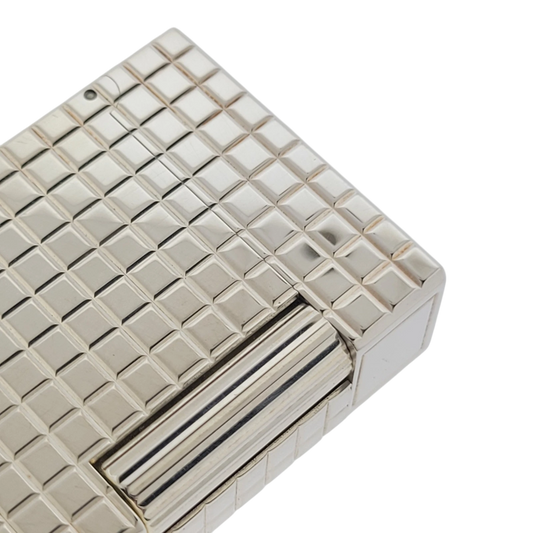 Preowned Vintage S.T. Dupont Ligne 1 Tall BR Silver Grid Lighter, 014143