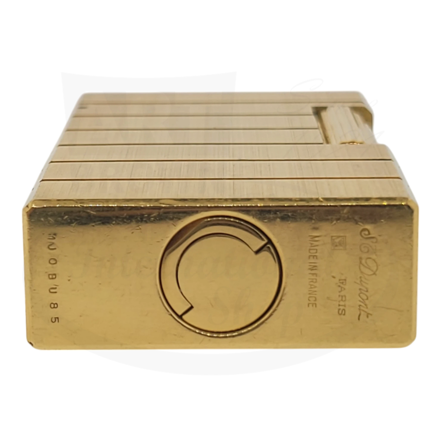 S.T. Dupont Ligne 1 014244 brushed gold lighter with horizontal lines, solid metal, vintage preowned condition