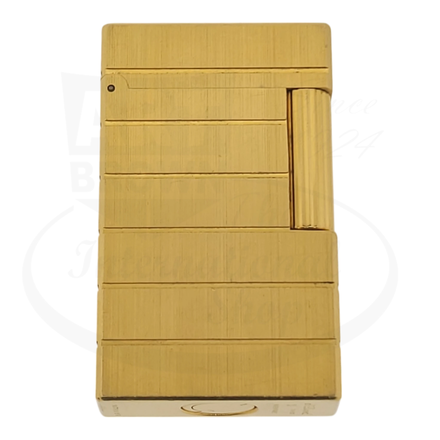 Preowned S.T. Dupont Ligne 1 014244 brushed gold lighter with horizontal lines, solid metal, vintage elegant design