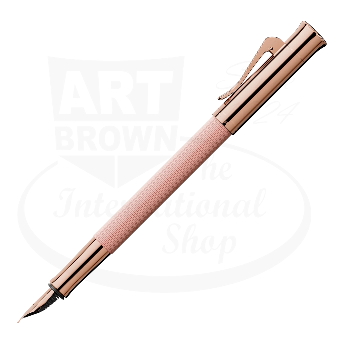Graf von Faber-Castell Guilloche Rose Gold fountain pen with resin barrel and engraved guilloché pattern in rose gold finish