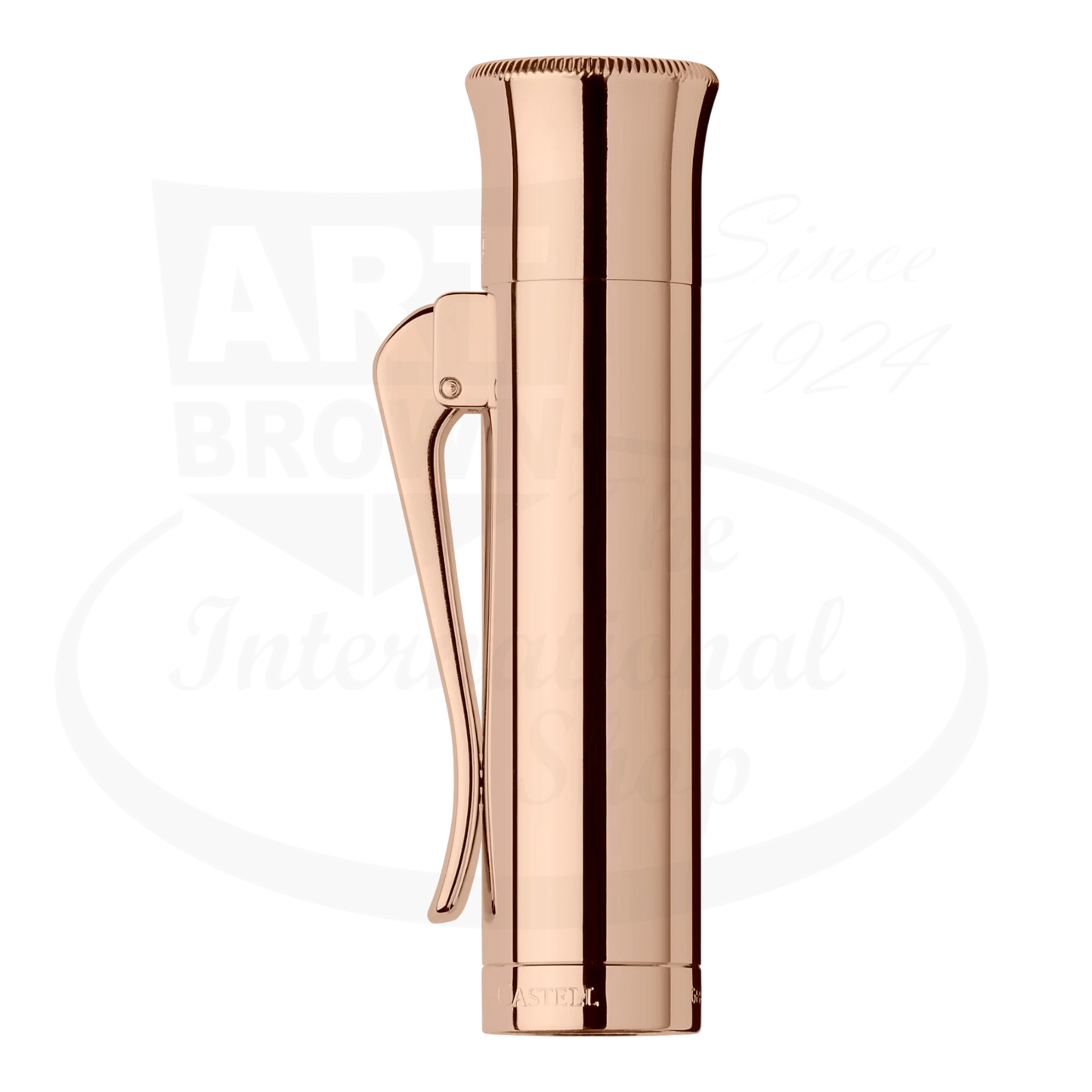 Graf von Faber-Castell Guilloche Rose Gold Rollerball Pen cap in polished rose gold metal with clip and textured edge top