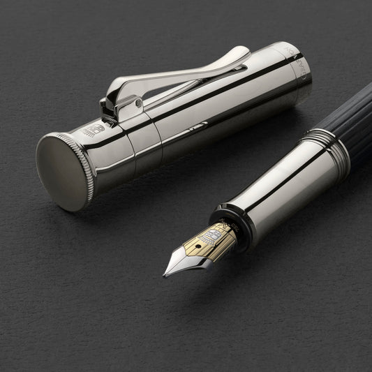 Graf von Faber-Castell Classic Ebony Fountain Pen polished metal cap and gold silver nib with black fine-grain ebony barrel