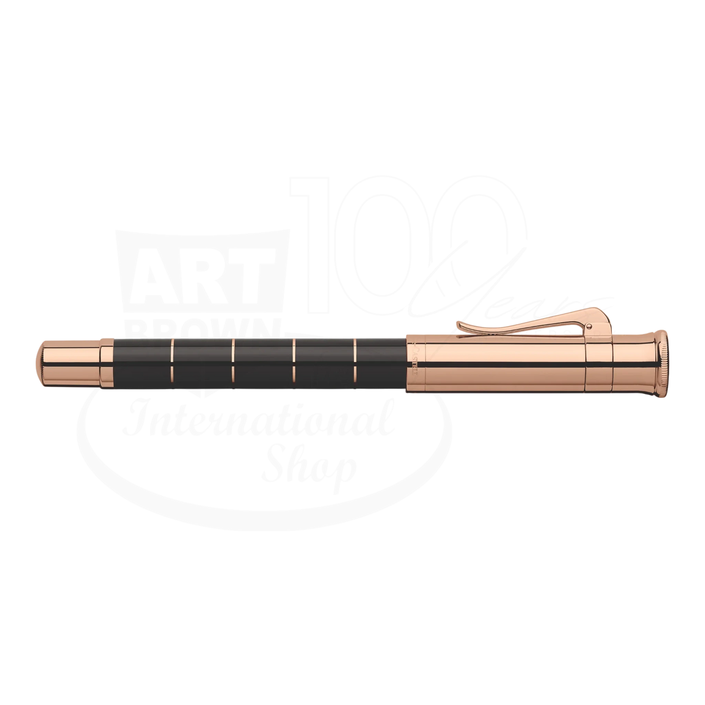 Black resin and rose gold luxury fountain pen with sleek, elegant design for executive writing and gifting.