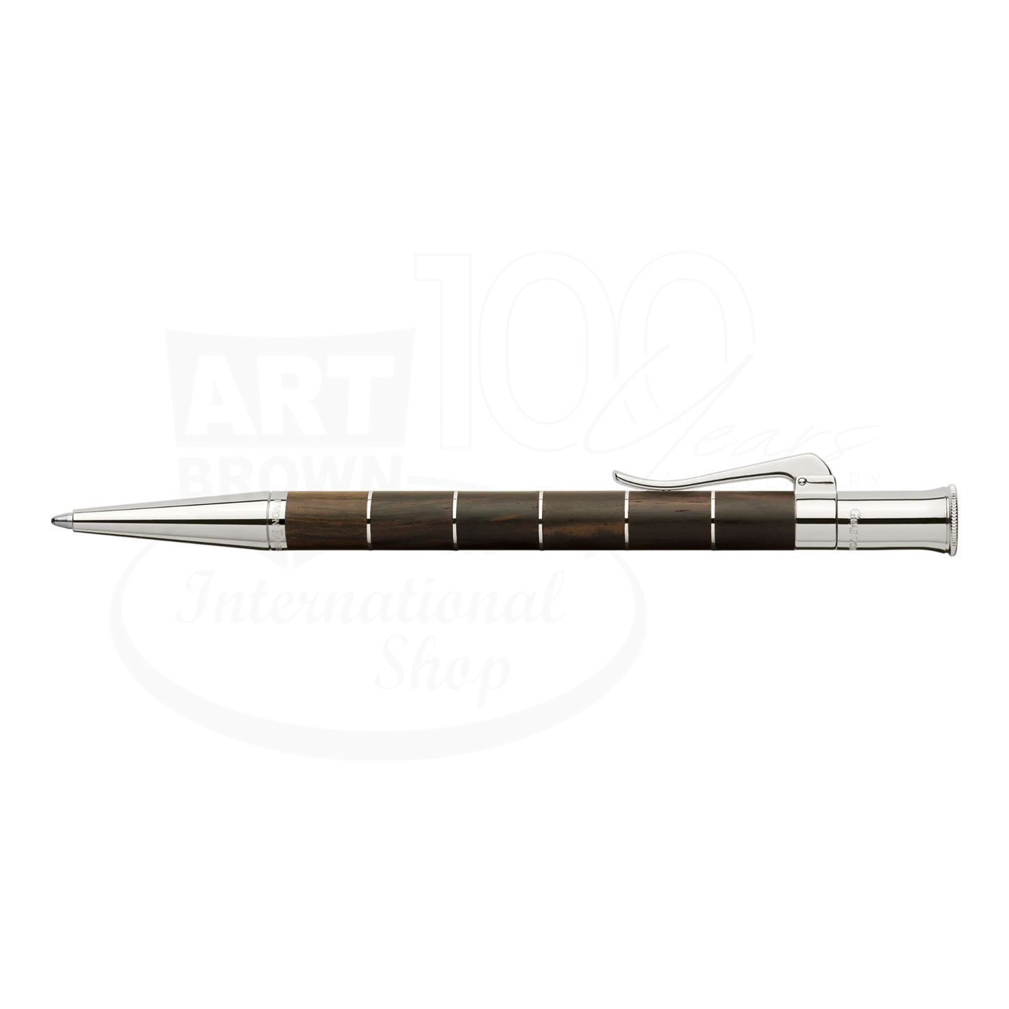 Luxury ballpoint pen with dark wood barrel and silver accents, perfect as an executive gift or elegant writing accessory