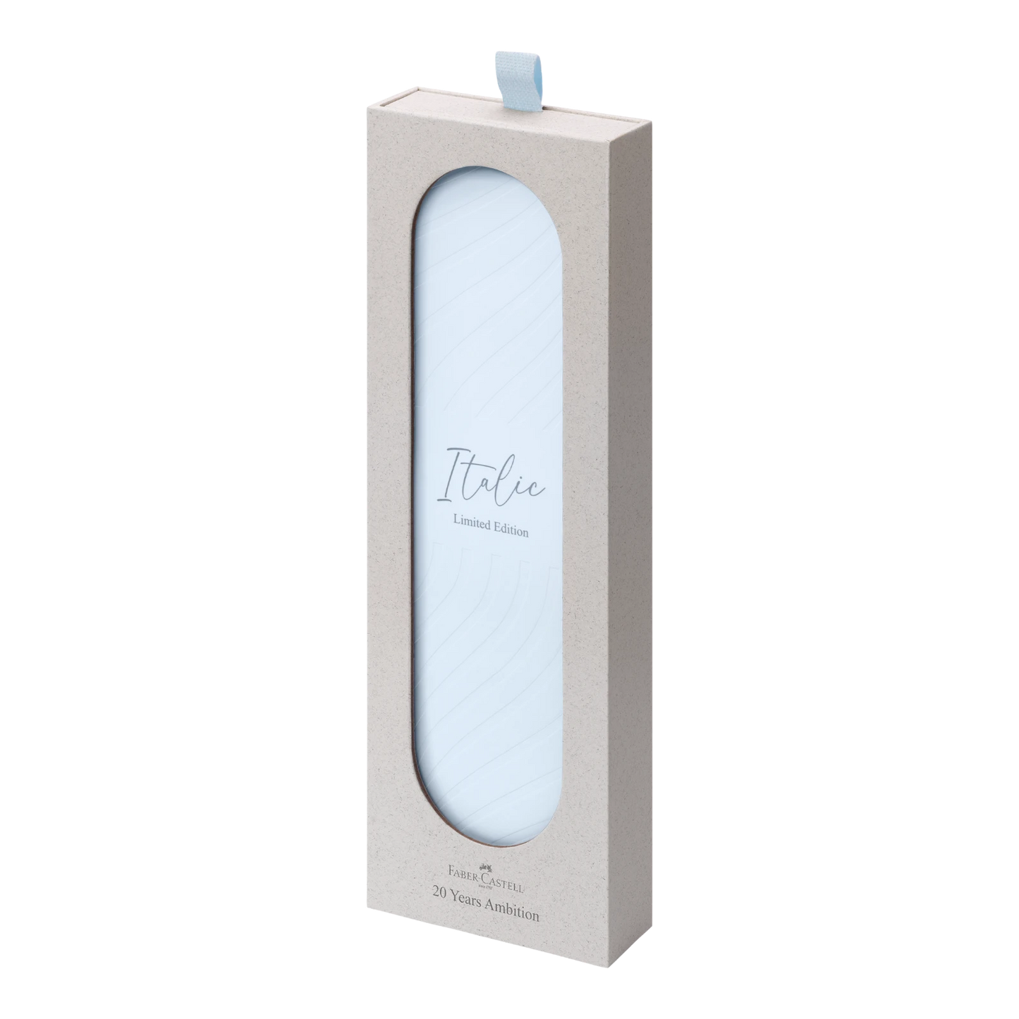 Limited edition Italic pen packaging in light blue with sleek design for luxury writing instruments gift.