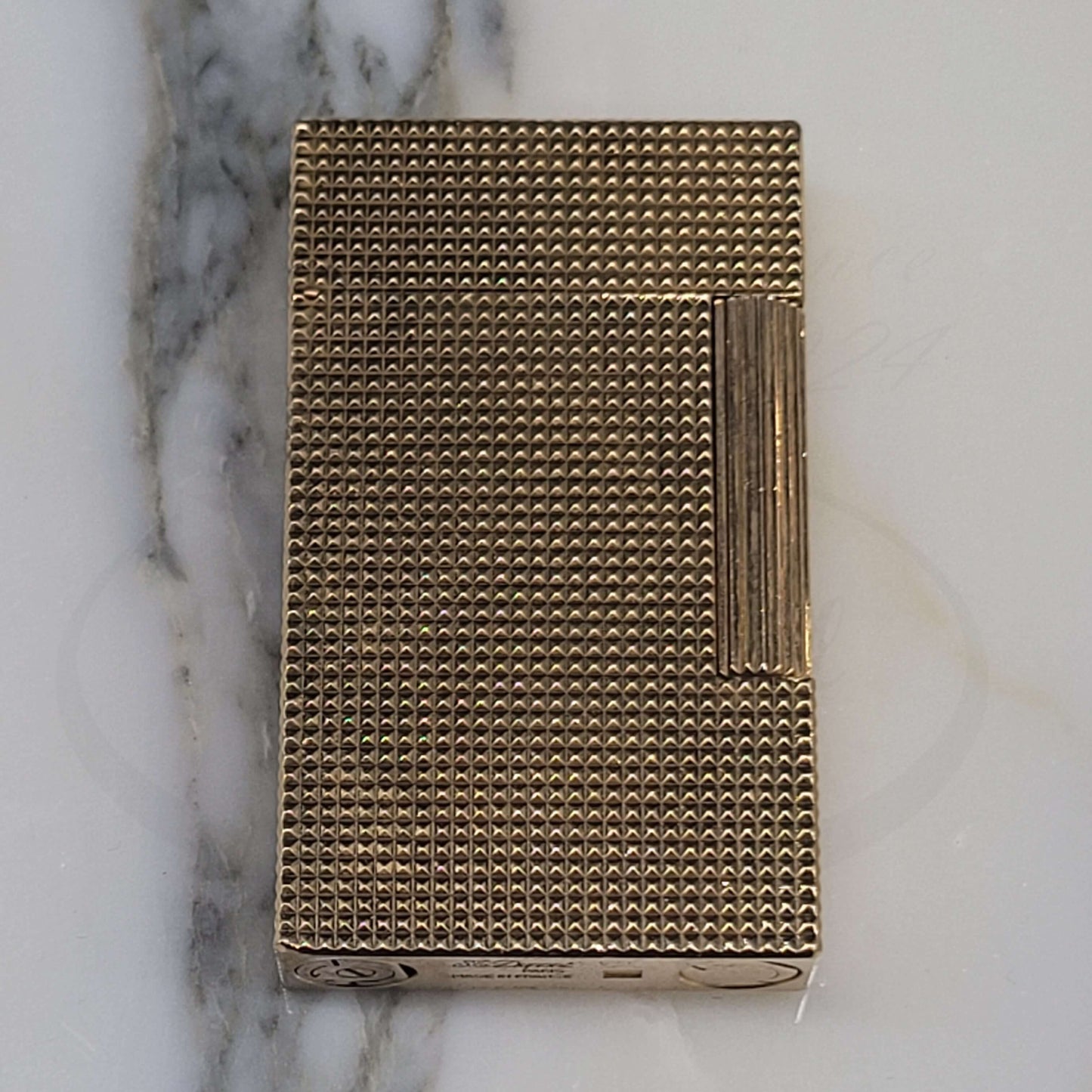 Preowned Vintage S.T. Dupont Ligne 2 Gold Diamondhead Lighter, 016211