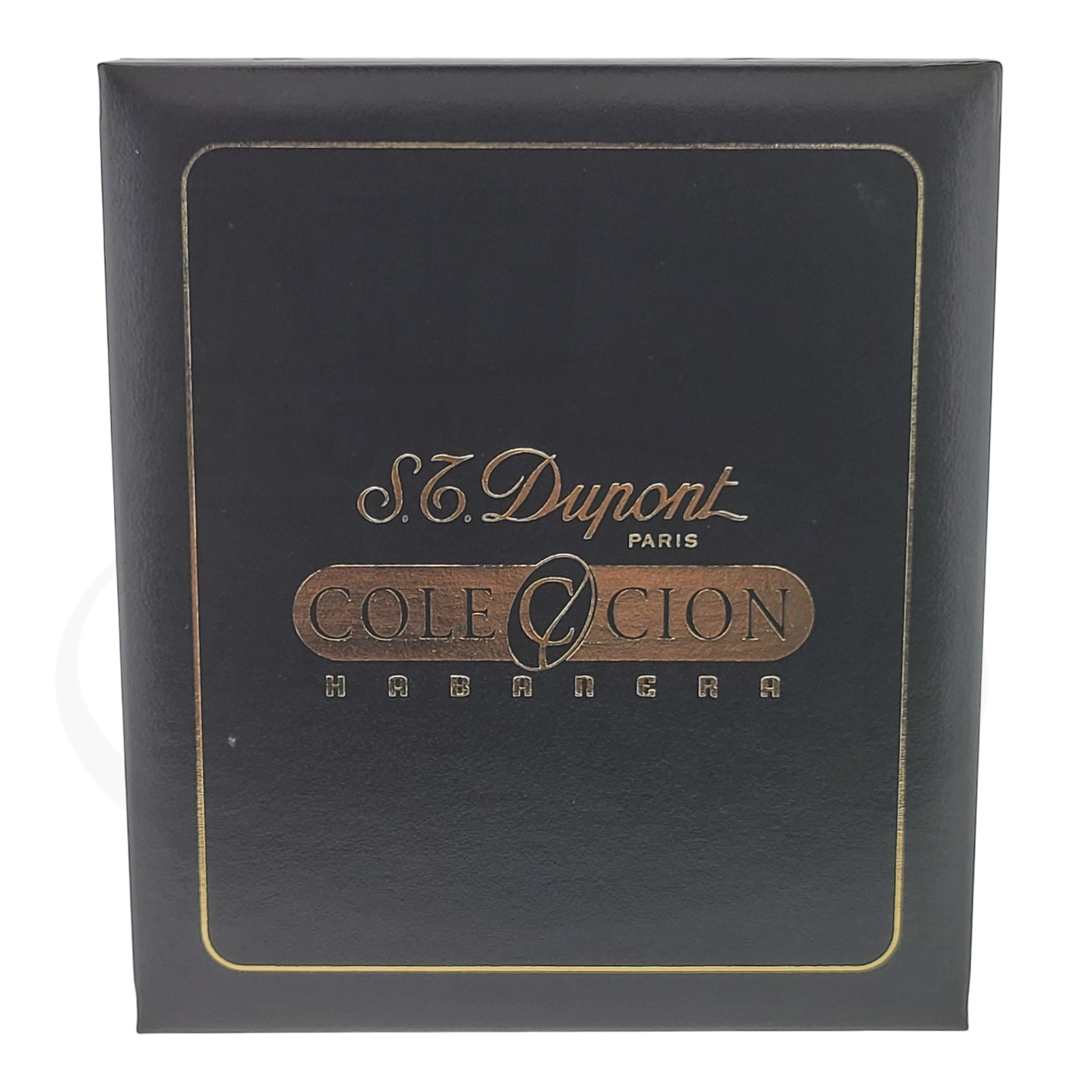 ST Dupont Habanos Coleccion black leather box with gold lettering, vintage packaging for Ligne 2 Punch lighter 016702