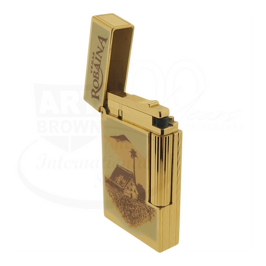 Vintage S.T. Dupont Limited Edition Ligne 2 Habanos Vegas Robaina Lighter Display Model, 016705 gold-tone metal with etched design