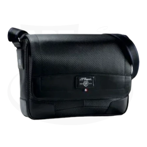 S.T. Dupont Defi Black Carbon Leather Small Messenger Bag 171000 in black carbon leather with adjustable strap
