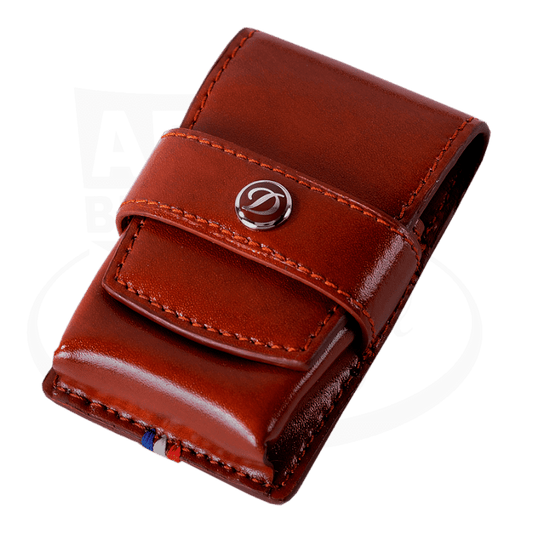S.T. Dupont Ligne 2/Le Grand Lighter Case leather case in brown with palladium fasteners and tricolor stitch detail