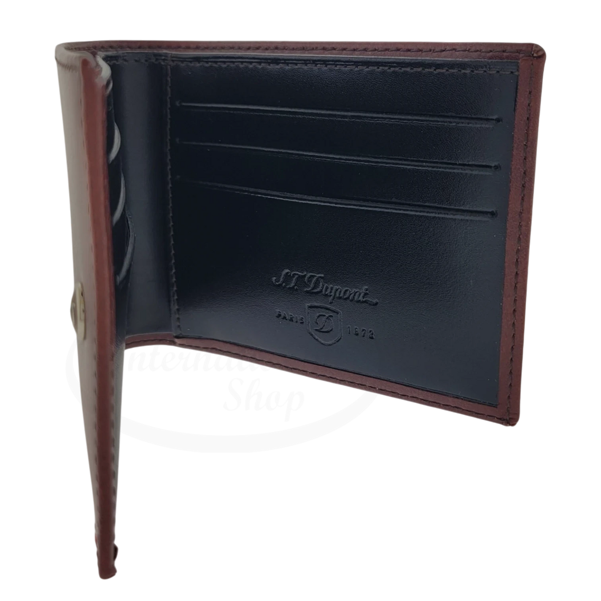 S.T. Dupont Wallet 180190 brown and black smooth leather open bifold wallet with card slots