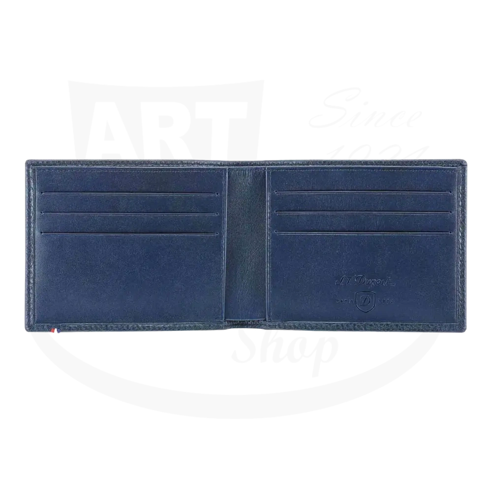 S.T. Dupont Grained Blue Leather 6 Credit Card Billfold 180270 navy blue soft leather wallet with 6 slots and RFID protection