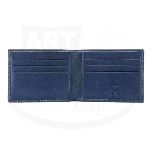 S.T. Dupont Grained Blue Leather 6 Credit Card Billfold 180270 navy blue soft leather wallet with 6 slots and RFID protection