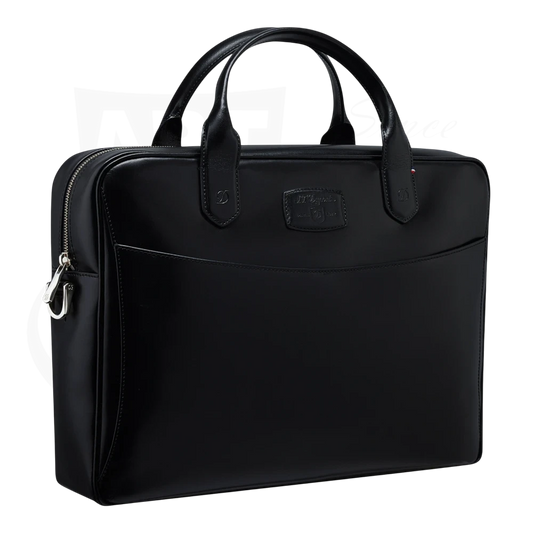 S.T. Dupont Black Document Holder 181003SS leather briefcase with front pocket and top handles in black