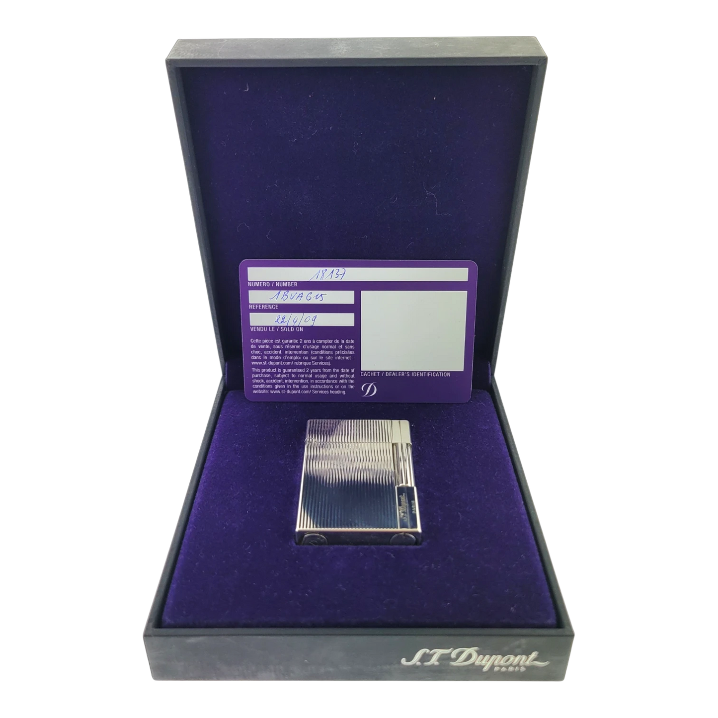 Preowned S.T. Dupont Gatsby Palladium Vertical Lines Lighter, 018137-D2