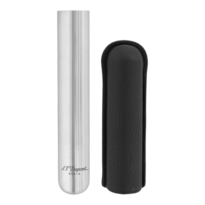 S.T. Dupont Metal Base 1 Black Grained Leather & Chrome Cigar Case, 183160
