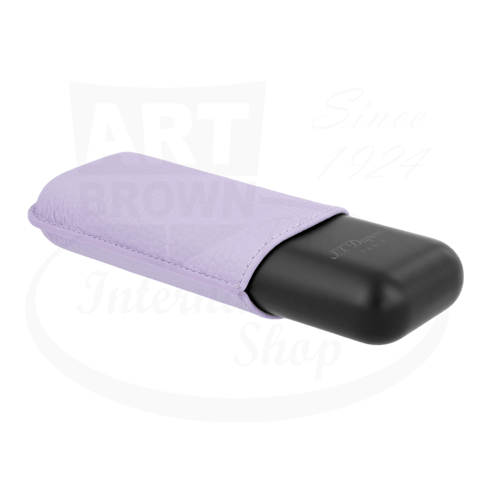 S.T. Dupont 183162 leather cigar case in matte black metal and lilac calfskin, designed for two cigars, featuring adjustable compartments