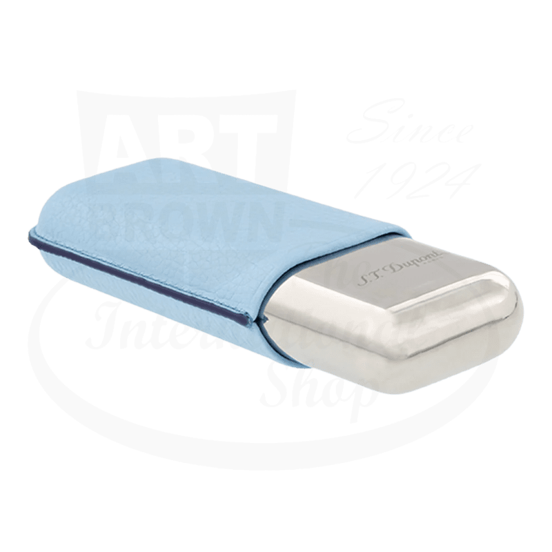 S.T. Dupont 183264 turquoise leather and chrome metal dual cigar case with stainless steel base, featuring grained cowhide exterior and adjustable storage