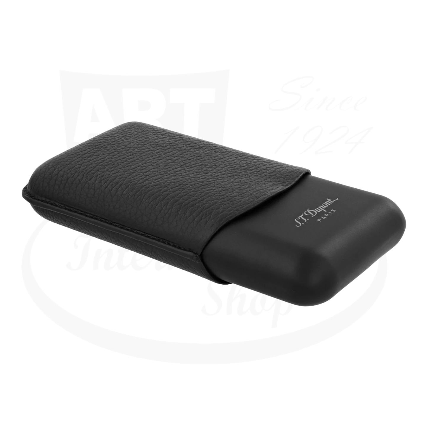 S.T. Dupont 2-Cigar Grained Black Leather & Matte Black Base Case 183340, leather and stainless steel slim case