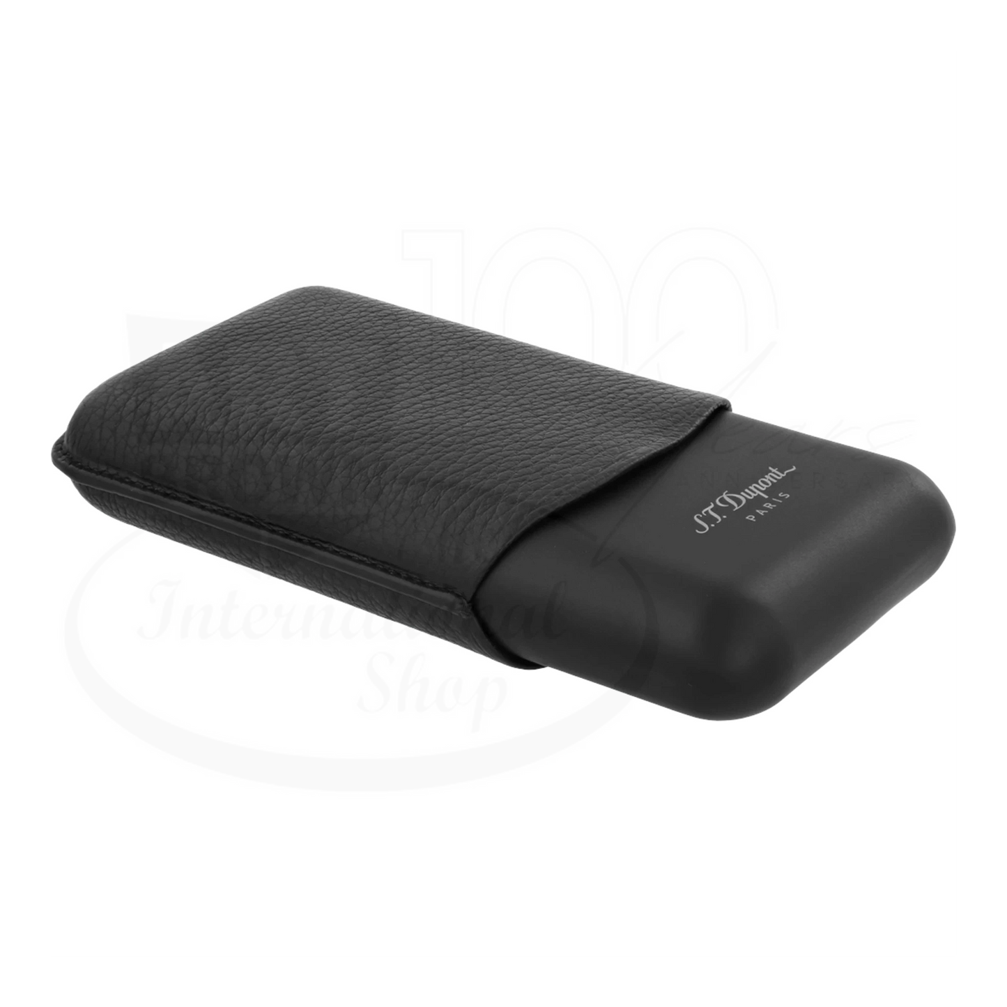 S.T. Dupont 3-Cigar Grained Black Leather & Matte Black Base Case, 183340