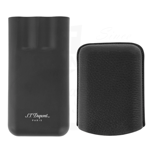 S.T. Dupont 2-Cigar Grained Black Leather & Matte Black Base Case 183340 with adjustable leather and steel design