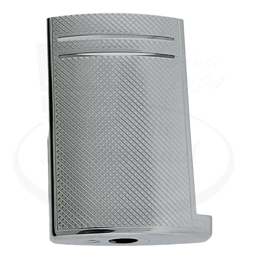 S.T. Dupont Maxijet metal replacement shell in brushed chrome finish with diagonal crosshatch pattern and curved design elements