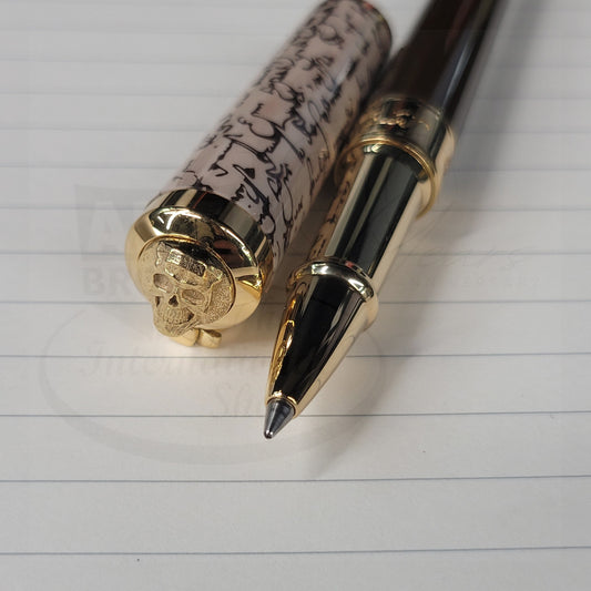 S.T. Dupont Limited Edition Sword Shakespeare Rollerball Pen, 292103 close-up of nib and skull emblem cap, gallery position 2