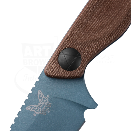 Benchmade Dacian™ Brown Canvas Micarta Spear-point close-up on gallery 2 showing blade and textured handle detail