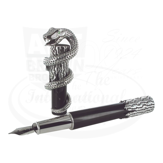 S.T. Dupont Limited Edition Tournaire fountain pen with 18K gold nib and silver snake design cap detailing