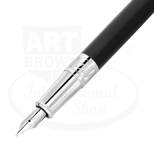 S.T. Dupont D-Initial Black and Chrome Fountain Pen, 260203, stainless steel nib, black lacquer body, chrome trim