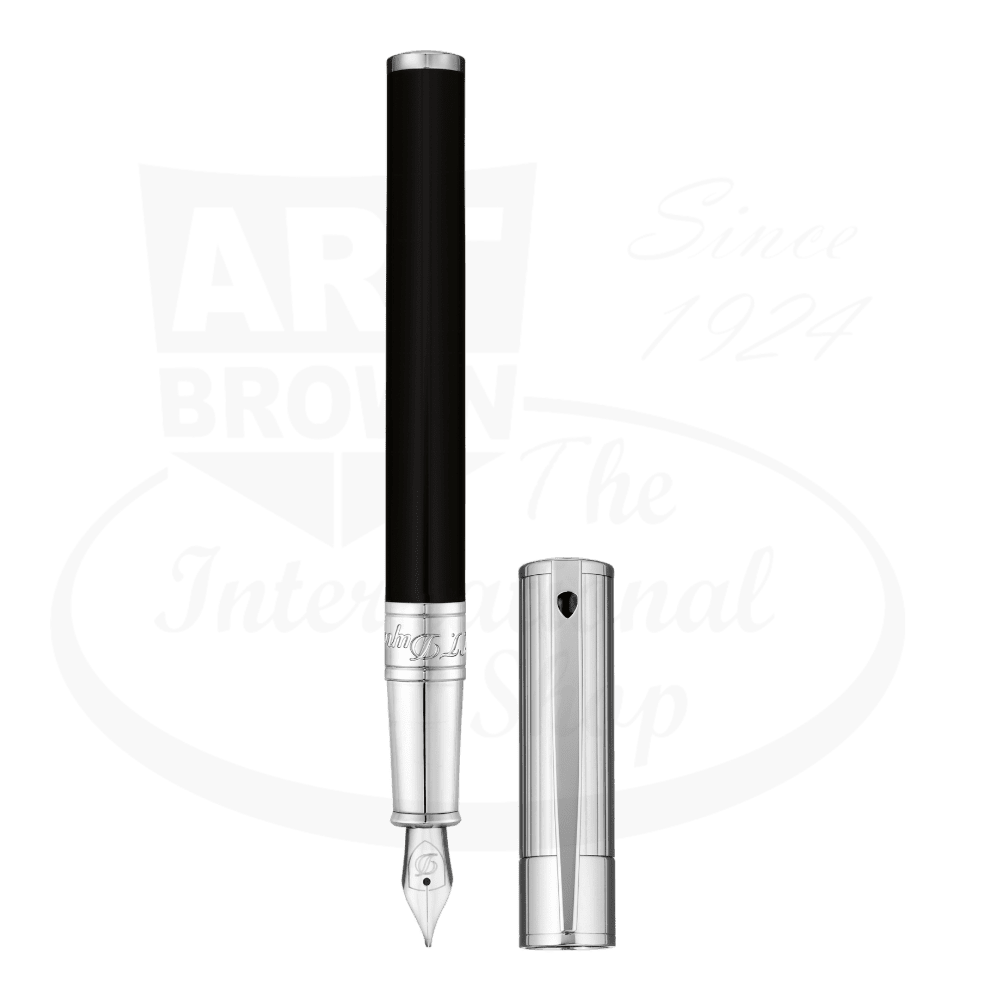 S.T. Dupont D-Initial Black Chrome Fountain Pen 260204 black resin body chrome finish stainless steel nib M size