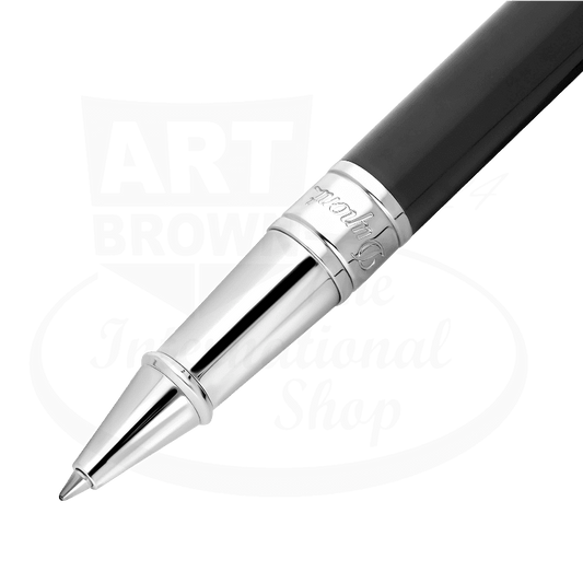 S.T. Dupont D-Initial 262201 black resin and palladium rollerball pen with sleek chrome finish and smooth tip