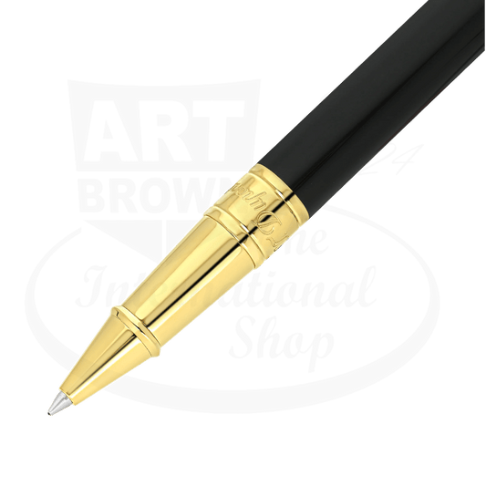 S.T. Dupont D-Initial Black and Gold Rollerball Pen 262202 yellow gold trim with black resin barrel